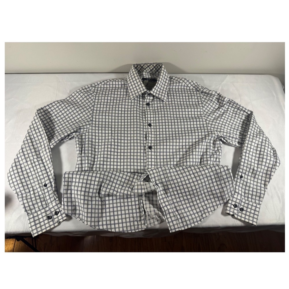 JBH by Jhane Barnes Mens Slim Fit Grid Check Button Down Shirt Navy White M